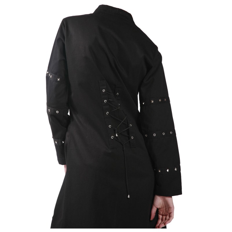 Women Gothic Long Lacing on the Back Side Zipper Coat 